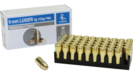 STV Technology 9mm 124 Grain Boxer Primed Full Metal Jacket Brass Case 50 Round Box