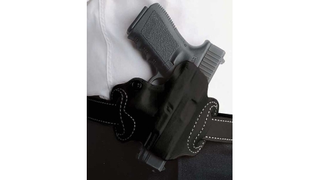 DESANTIS MINI SLIDE HOLSTER - OWB LH LEATHER S/A HELLCAT BLK