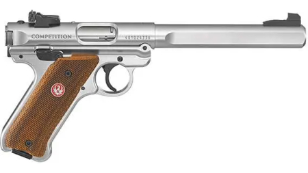 RUGER MRK IV COMP 22LR 6.9" STS CHCKRD WD GRP FXD SGHT 10RD