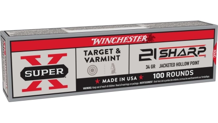 WINCHESTER SUPER X 21 SHARP 34G JHP 100RD BX 2000RD CASE