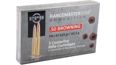 Prvi PPU Rangemaster 50 BMG PPRM50BOX Ammunition 625 Grain Full Metal Jacket 5 Rounds