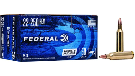 FEDERAL 22250 REM 50GR JHP 50 CT AE VARMINT 50 RD/BX 5 BX/CS