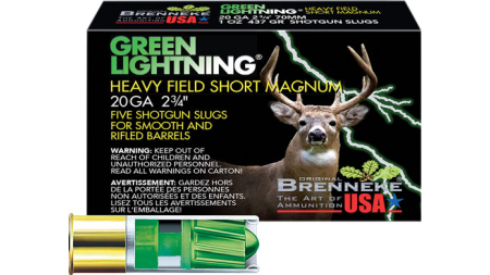 BRENNEKE USA GREEN LIGHTNING - 20GA 2.75" 1OZ SLUG 5RD 50BX/C