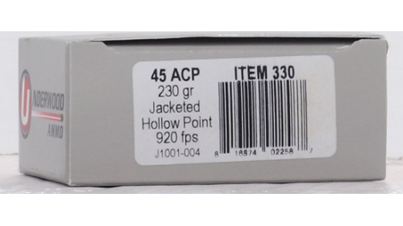 UNDERWOOD 45 ACP 230GR JHP - 20RD 10BX/CS
