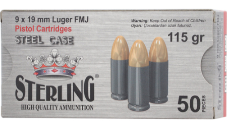 STERLING STEEL CASE 9MM 115 GR - FMJ 50 RD BOX  30 BOXES/CASE