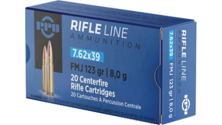 Prvi PPU 7.62x39mm Ammunition Rifle Line PP739F 123 Grain Full Metal Jacket 20 Rounds