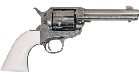 CIMARRON FRONTIER 45LC PW FS - 4.75" ENGRAVED NICKEL/IVORY