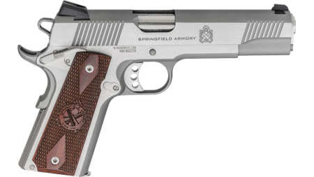 SPRINGFIELD 1911 LOADED 45ACP - 5" 7RD SS/WOOD GRIPS CA COMP