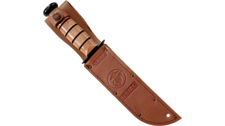 KA-BAR FIGHTING/UTILITY KNIFE - 7" SRRTD W/LEATHER SHEATH USMC