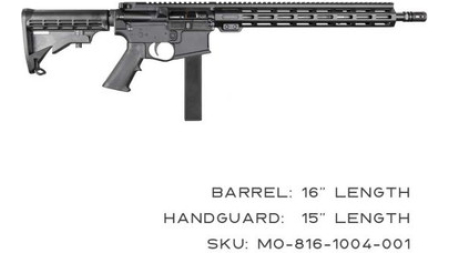 KAK Industry MO-816-1004-001 Complete K15 Rifle 9mm 16" 32+1 Black