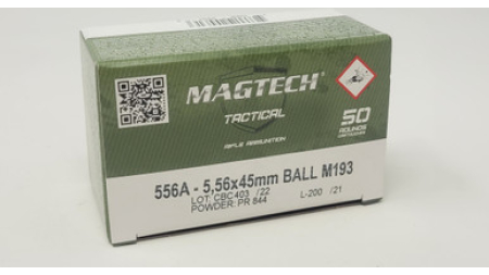 Magtech 5.56x45mm NATO Ammunition MT556A Ball M193 55 Grain Full Metal Jacket 50 rounds