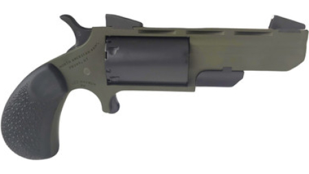 North American Arms NAA-TGH-MB Green Huntsman Mini Revolver .22WMR 5 Rounds 2" SAO OD Green/Black/Rubber Grips W/ Black Leather Holster