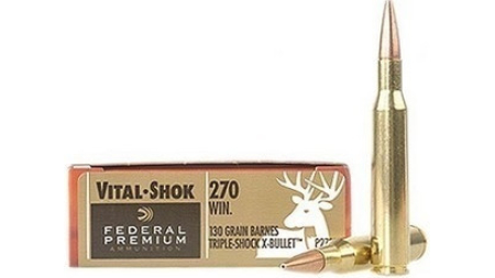 Federal 270 Win Ammunition Vital-Shok P270L 130 Grain Barnes Triple-Shock Lead Free X-Bullet 3060 fps 20 rounds