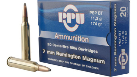 Prvi PPU 7mm Remington Magnum Ammunition PP7RM2 174 Grain Pointed Soft Point 20 rounds