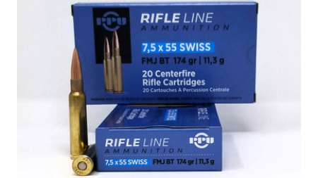 Prvi 7.5x55 Swiss Ammunition PP7SF 174 Grain Full Metal Jacket 20 Rounds