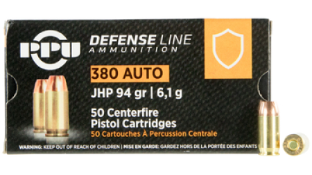 Prvi PPU 380 Auto Ammunition Defense PPD380A 94 Grain Jacketed Hollow Point 50 rounds