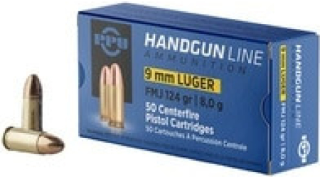 Prvi PPU 9mm Luger Ammunition PPH9F2 124 Grain Full Metal Jacket 50 Rounds