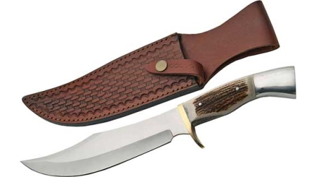 SZCO STEEL STAG 8" IRON COUGAR - DEER ANTLER HANDLE SS BLADE