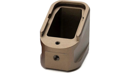 ALUMINUM EXTENDED MAGAZINE PLATE - FDE, GLOCK G17 (9MM) / G22 (.40 CAL)