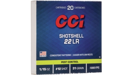 CCI Rimfire Shotshell Ammunition .22 LR 1/15 oz #12 31 gr 1000 fps 20/ct