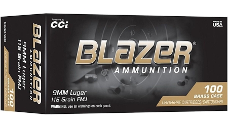 CCI Blazer Brass Handgun Ammunition 9mm Luger 115gr FMJ 1145 fps 100/ct Bulk Pack