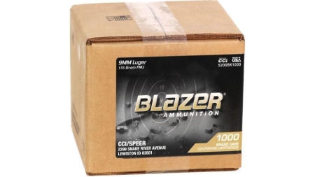 CCI Blazer Brass Handgun Ammunition 9mm Luger 115 gr. FMJ 1145 fps 1000/ct (Loose Pack)
