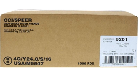 CCI Blazer Brass Handgun Ammunition 9mm Luger 124 gr. FMJ 1090 fps 1000/ct (20-50/ct)