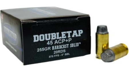 Double Tap Hardcast Solid Handgun Ammunition .45 Auto(+P) 255gr SWC 875 fps 20/ct