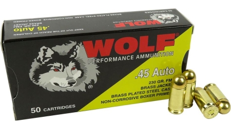 Wolf (Turkish) Performance Handgun Ammunition 45 ACP 230gr FMJ 850 fps 50/ct