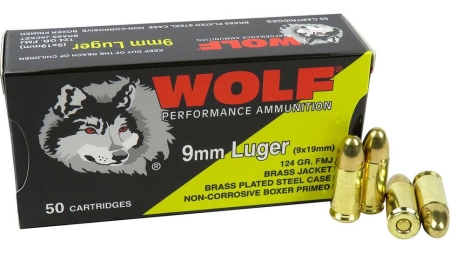 Wolf (Turkish) Performance Handgun Ammunition 9mm Luger 124gr FMJ 50/ct