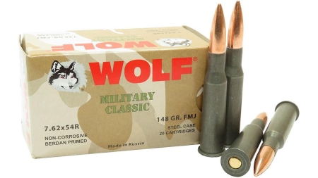 Wolf Military Classic Rifle Ammunition 7.62x54R 148gr FMJ  2740 fps 20/ct