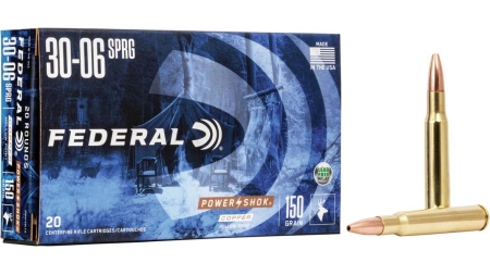 Federal Copper Power-Shok Rifle Ammunition .30-06 Sprg150 gr CHP 2910 fps 20/ct
