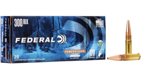 Federal Power-Shok Copper Rifle Ammunition .300 Blackout 120gr HP 2100 fps 20/ct
