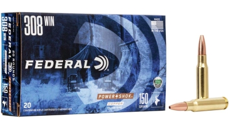 Federal Copper Power-Shok Rifle Ammunition .308 Win 150 gr CHP 2820 fps 20/ct