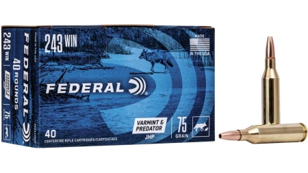 Federal American Eagle Varmint & Predator Rifle Ammunition .243 Win 75 gr JHP 3375 fps 40/ct