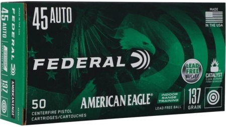 Federal American Eagle IRT Lead Free Handgun Ammunition .45 ACP 137gr FMJ 1200 fps 50/ct
