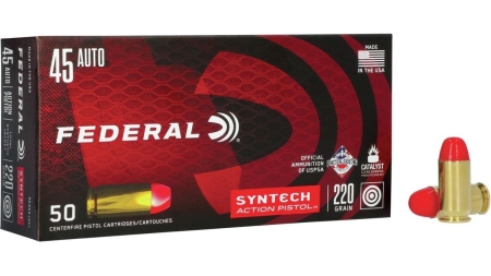Federal American Eagle Syntech Handgun Ammunition .45 ACP 220 gr TSJ 795 fps 50/ct