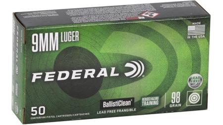 Federal BallistiClean Handgun Ammunition 9mm Luger 98gr LF Frangible 1240 fps 50/ct