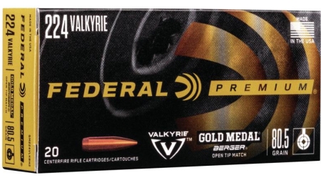 Federal Gold Medal Berger Rifle Ammunition .224 Valkyrie 80.5 gr OTM 2925 fps 20/ct