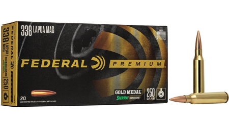 Federal Premium Gold Medal Rifle Sierra MatchKing Ammunition .338 Lapua Mag 250 gr BTHP 2950 fps - 20/ct