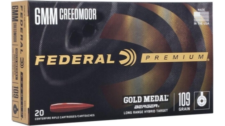 Federal Gold Medal Berger Hybrid Rifle Ammunition 6mm Creedmoor 109gr BTHP 2900 fps 20/ct