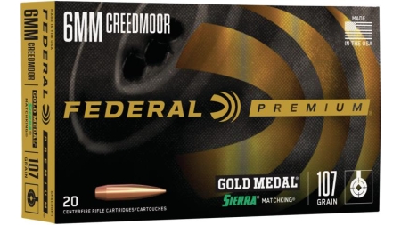 Federal Premium Gold Medal Sierra Matchking Ammunition 6mm Creedmoor 107 gr BTHP 3000 fps 20/ct