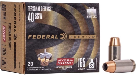 Federal Premuim Personal Defense Handgun Ammunition .40 S&W 165 gr JHP 980 fps 20/box