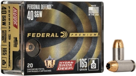Federal Personal Defense Hydra-Shok Deep Handgun Ammuniton .40 S&W 165 gr HSD 1050 fps 20/ct