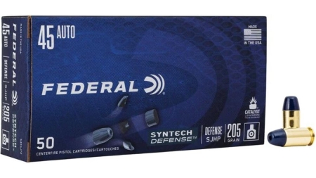 Federal Syntech Defense Handgun Ammunition .45 ACP 205gr SJHP 970 fps 50/ct