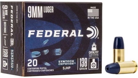 Federal Syntech Defense Handgun Ammunition 9mm Luger 138 gr SJHP 1050 fps 20/ct