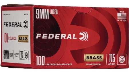 Federal Champion Training Handgn Ammunition 9mm Luger 115 gr FMJ 1125 fps 100/ct