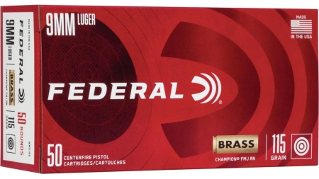 Federal Champion Training Handgun Ammunition 9mm Luger 115 gr FMJ 1125 fps 50/ct