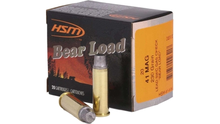 HSM Bear Load Hard Cast Handgun Ammunition .41 Rem Mag 230gr SWC Gas Check 1233 fps 20/ct