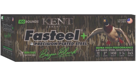 Kent Fasteel+  Precision Plated Steel Bayou Blend Shotshells 12ga 3" 1-1/4oz 1450 fps  #3 & #5 100/ct